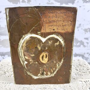 Vtg 70’s Art Pottery Paper Bag Vase To Everything There Is A Season Teacher Gift